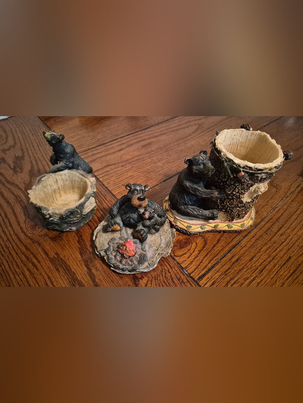 Black Bear Resin Accent Planter and Figurine Set - Rustic Black
